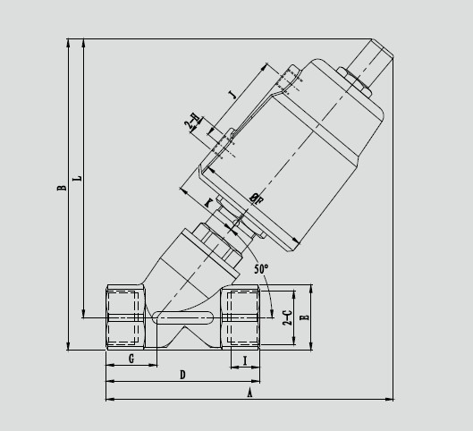 二位二通不锈钢63毫米缸径常闭有水锤气控流体阀结构尺寸图